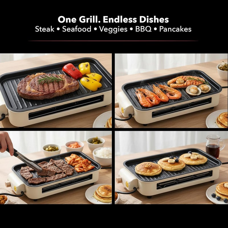 2-in-1 Electric Indoor Grill, 1500W Smokeless Korean BBQ Griddle with Non-Stick Removable Cooking Plate, 3 Raclette Cheese Pans, Adjustable Temperature Control, Dishwasher Safe - Image 5