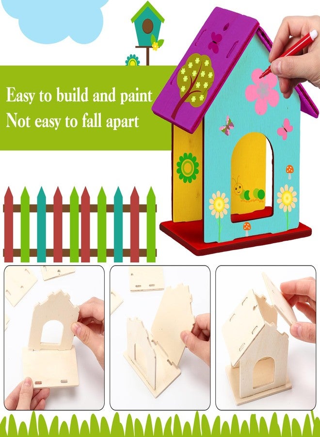 Feifeiya 24 Sets DIY Birdhouse Wind Chime Kit Build and Paint Birdhouses Wooden Arts 24 Unfinished Wooden Bird House 24 Wind Chime 38 Butterfly Sticker 24 Watercolor Arts for Activity(Elegant) - Image 4