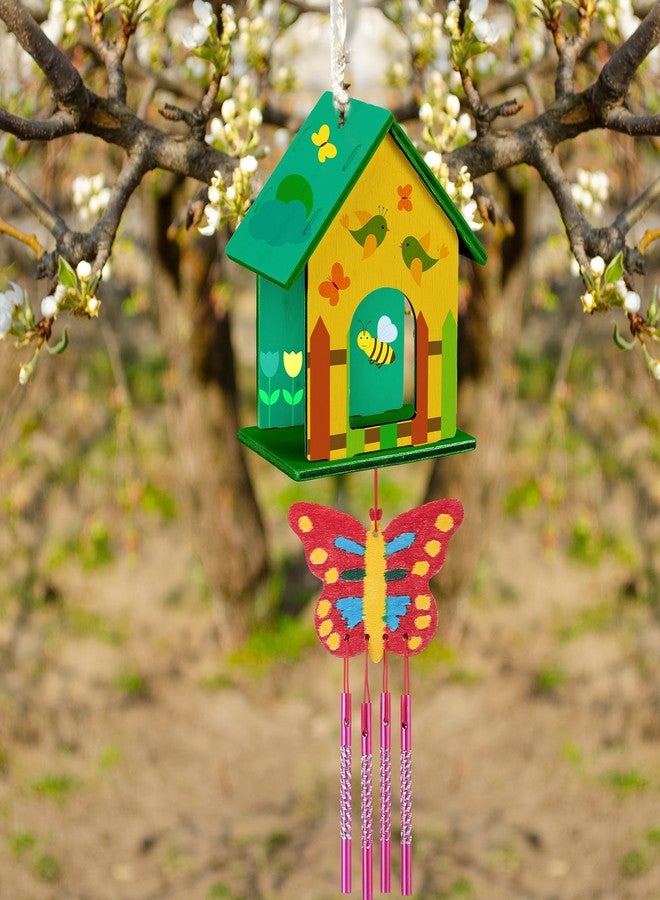 Feifeiya 24 Sets DIY Birdhouse Wind Chime Kit Build and Paint Birdhouses Wooden Arts 24 Unfinished Wooden Bird House 24 Wind Chime 38 Butterfly Sticker 24 Watercolor Arts for Activity(Elegant) - Image 2