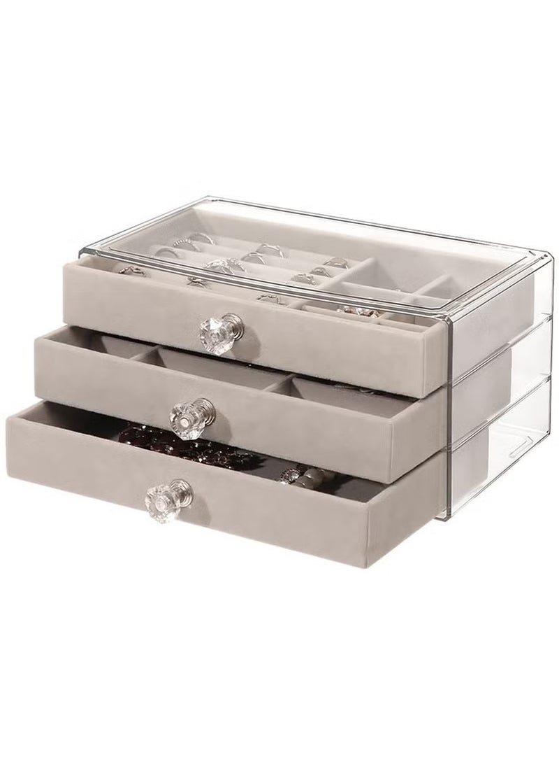 يوڠام صندوق مجوهرات للنساء – تخزين وتنظيم متعدد الوظائف للمجوهرات من قماش القطيفة، صينية تخزين للأقراط والخواتم والقلائد والأساور - Image 1