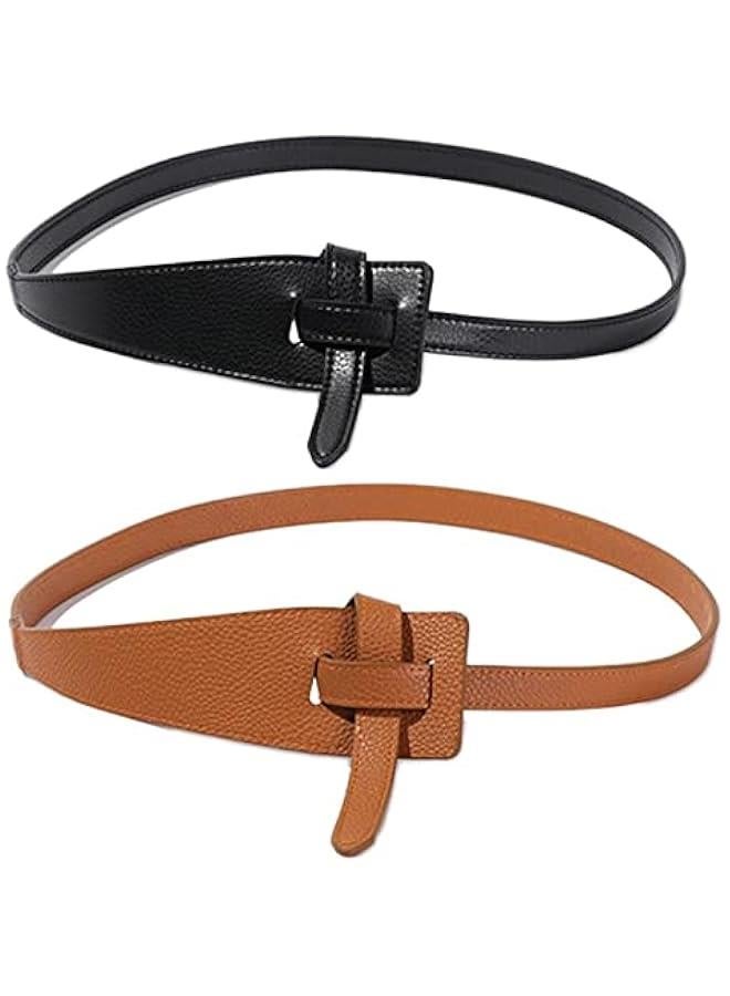 2pcs Ladies Belt Leather Belt Leather Tie Belt Knot Wide Belt Is Suitable For Jeans And Pants Jacket Dress - Image 1