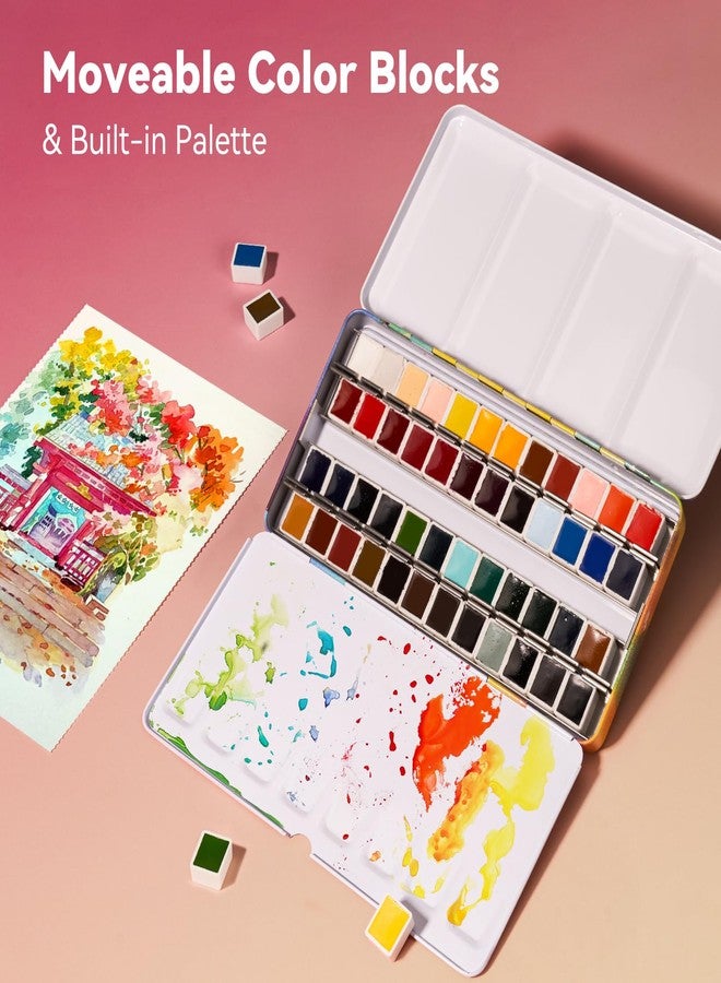 Paul Rubens Watercolor Paint Set, 48 Colors Solid Watercolor Paint, Easy To Blend And Diffuse Watercolor Palette, Compact And Portable Travel Watercolor Set Suitable For Beginners And Professionals - Image 2