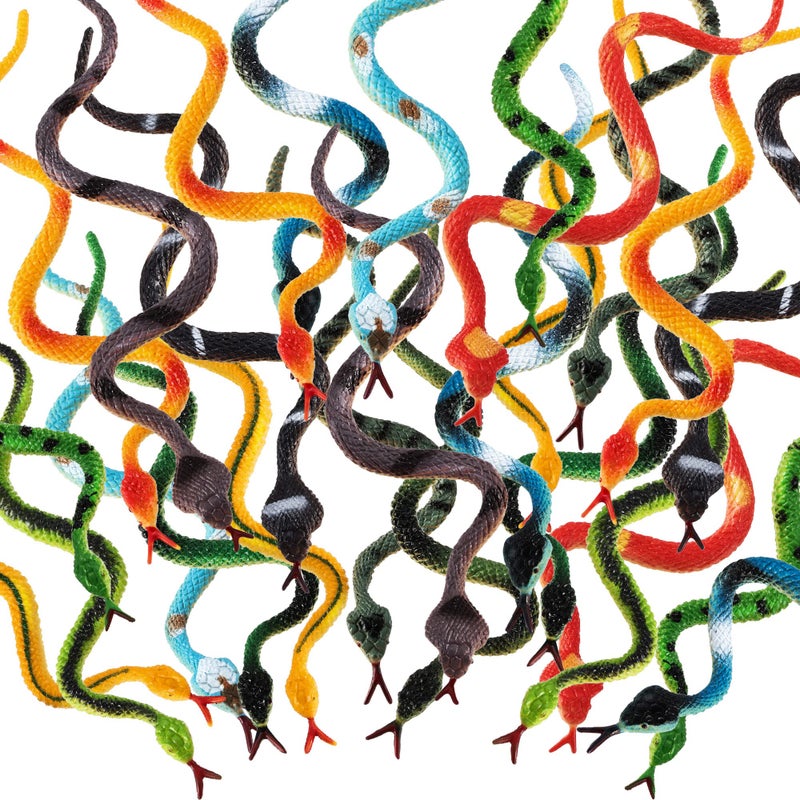 Blulu 24 Pieces Small Plastic Snakes Realistic Rubber Fake Snake 4 Inch Assorted Colorful Toys for Garden Prank Prop Scare Birds Halloween Party Favors - Image 1