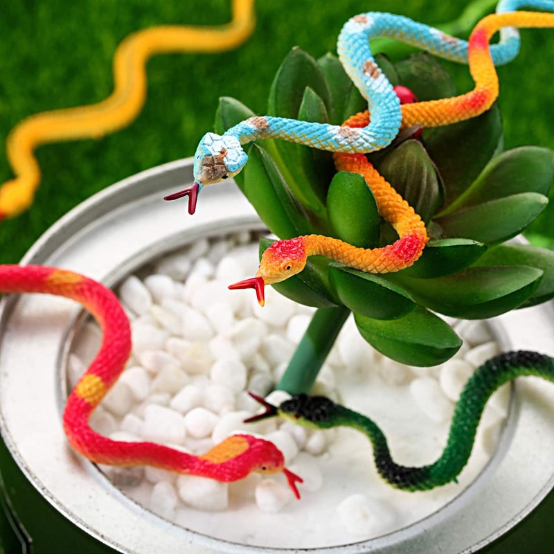 Blulu 24 Pieces Small Plastic Snakes Realistic Rubber Fake Snake 4 Inch Assorted Colorful Toys for Garden Prank Prop Scare Birds Halloween Party Favors - Image 5