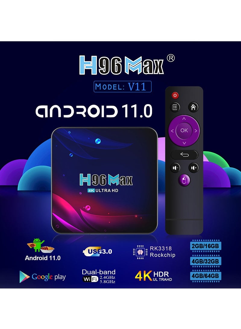 H96 Max Smart Android 11.0 TV Box HD 4GB RAM+64GB ROM 4K HD Youtube Google Play Wifi 2.4G5G Bluetooth Receiver  - Image 2