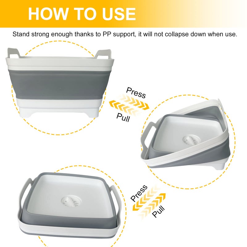 Detsuk Collapsible Dish Basin & Sink Tub with Drain Plug â€“ 2.4 Gal Baby Bottle Wash Basin, Bottle Washing Bin for RV, Camping, Kitchen | Collapsible Water & Bottle Basin (Grey) - Image 4