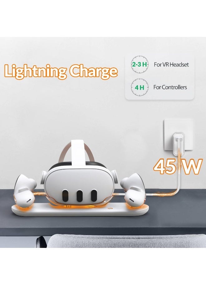 محطة شحن VR لـ Oculus/Meta Quest 3 - قاعدة شحن مزدوجة مع مؤشر LED لسماعة الرأس ووحدات التحكم باللمس، تتضمن بطاريتين قابلة لإعادة الشحن للشحن المتزامن. - Image 4