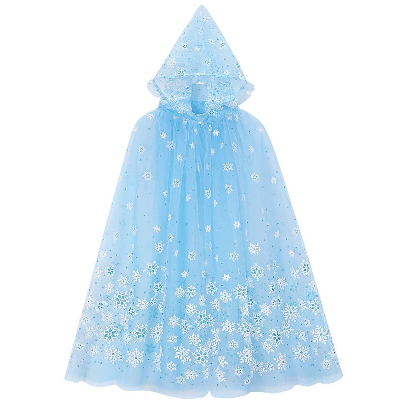 XEPST Princess Hooded Cape Blue Princess Cloak Sparkling Snowflake Cape Princess Fancy Dress Accessories Princess Dress Up for Halloween Christmas Costume Carnival Birthday Party Cosplay - Image 1