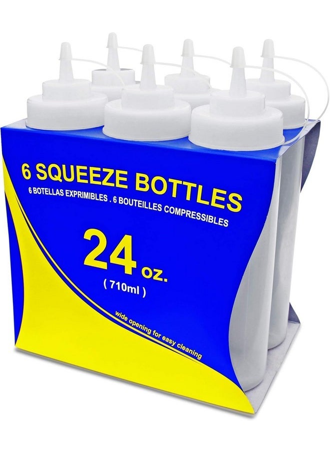 New Star Foodservice New Star Foodservice 26238 Squeeze Bottles, Plastic, Wide Mouth, 24 oz, Clear, Pack of 6  - Image 1