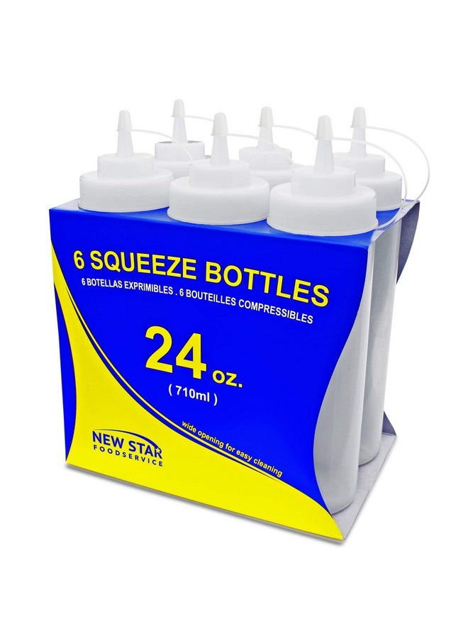 New Star Foodservice New Star Foodservice 26238 Squeeze Bottles, Plastic, Wide Mouth, 24 oz, Clear, Pack of 6  - Image 2