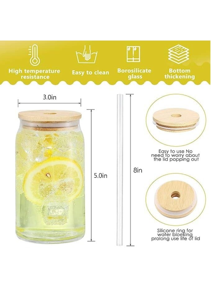 4Pcs Glass Cups with Bamboo Lids and Straw Boba Drinking Glasses Reusable Travel Tumbler Bottle for Smoothie Iced Coffee Bubble Tea 400ML - Image 4