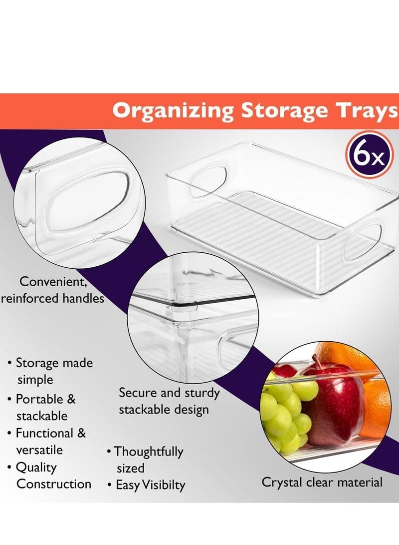 ميكسد طقم من 6 صناديق لتنظيم الثلاجة، صناديق تخزين شفافة للثلاجة والكاونتر والخزانة ومخزن الطعام وتنظيم المطبخ وتخزين الطعام - Image 4