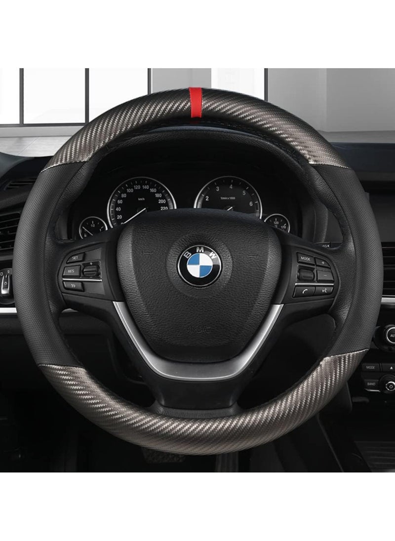 VKL Carbon Fiber & Microfiber PU Leather Steering Wheel Cover Anti-Slip Car Steering Wheel Protector Breathable Sweat Absorbent Sport for Diameter 38cm 15 Inch (Grey)  - Image 2