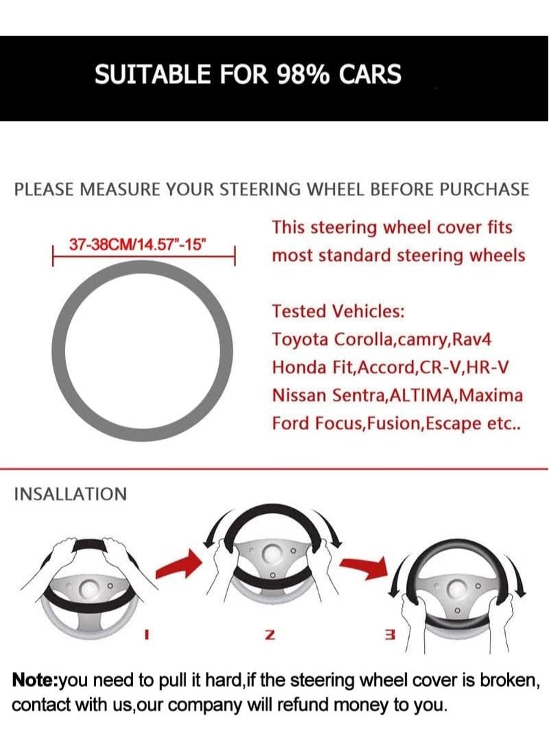 VKL Carbon Fiber & Microfiber PU Leather Steering Wheel Cover Anti-Slip Car Steering Wheel Protector Breathable Sweat Absorbent Sport for Diameter 38cm 15 Inch (Grey)  - Image 5