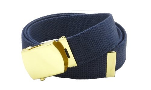 BC Belts Canvas Web Belt Military Style with Brass Buckle and Tip 54" Long Many Colors (Navy) - Image 1