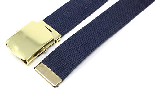 BC Belts Canvas Web Belt Military Style with Brass Buckle and Tip 54" Long Many Colors (Navy) - Image 2