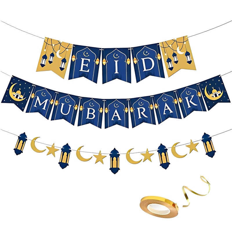 Propsicle Eid Mubarak Banner For Eid Al Adha Bakra Eid Home Decorations Blue Party Supply - Image 2