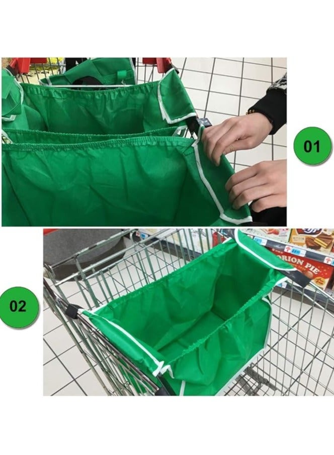 Reusable Shopping Bags, 2-Piece Foldable Grocery Tote Bags with Handles, Easy to Clean, Clip on Cart (Green) - Image 2