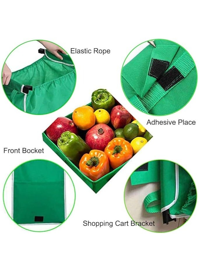 Reusable Shopping Bags, 2-Piece Foldable Grocery Tote Bags with Handles, Easy to Clean, Clip on Cart (Green) - Image 5