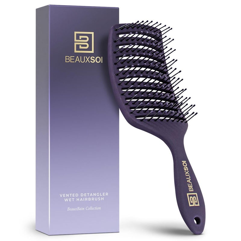 BEAUXSOI Vented Detangling Brush for Wet or Dry, Thick, Coily, and Curly Hair | Curved Vent Brush for Blow Drying - Image 1