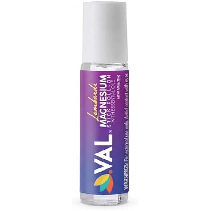VAL Lombardi Magnesium Stick Rollon with Peppermint & Other Essential Oils - Cooling Comfort for Your Head. Metal Roller. Made in the USA. 10 ml. - Image 1