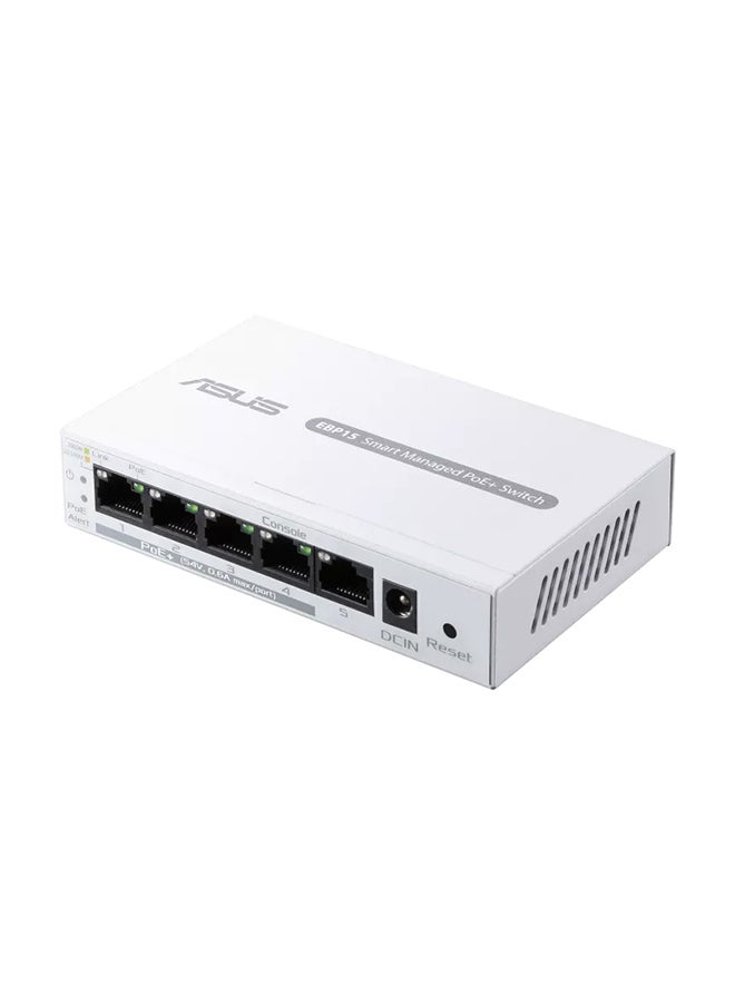 ASUS EBP15, 5-Port GbE smart managed PoE+ switch, 4 PoE+ ports, 60W, Supports PoE priority setting White - Image 1