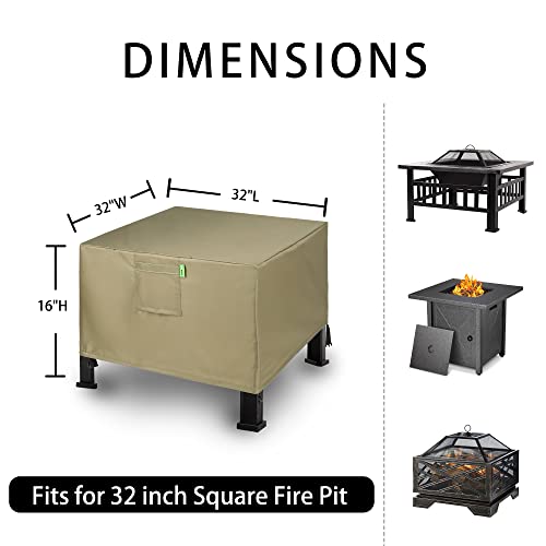 REDRICH Fire Pit Cover Square Heavy Duty Outdoor Firepit Cover Full Coverage Patio Outdoor Fireplace Cover Dustproof Anti UV and Waterproof 32L x 32W x 16H Brown - Image 3