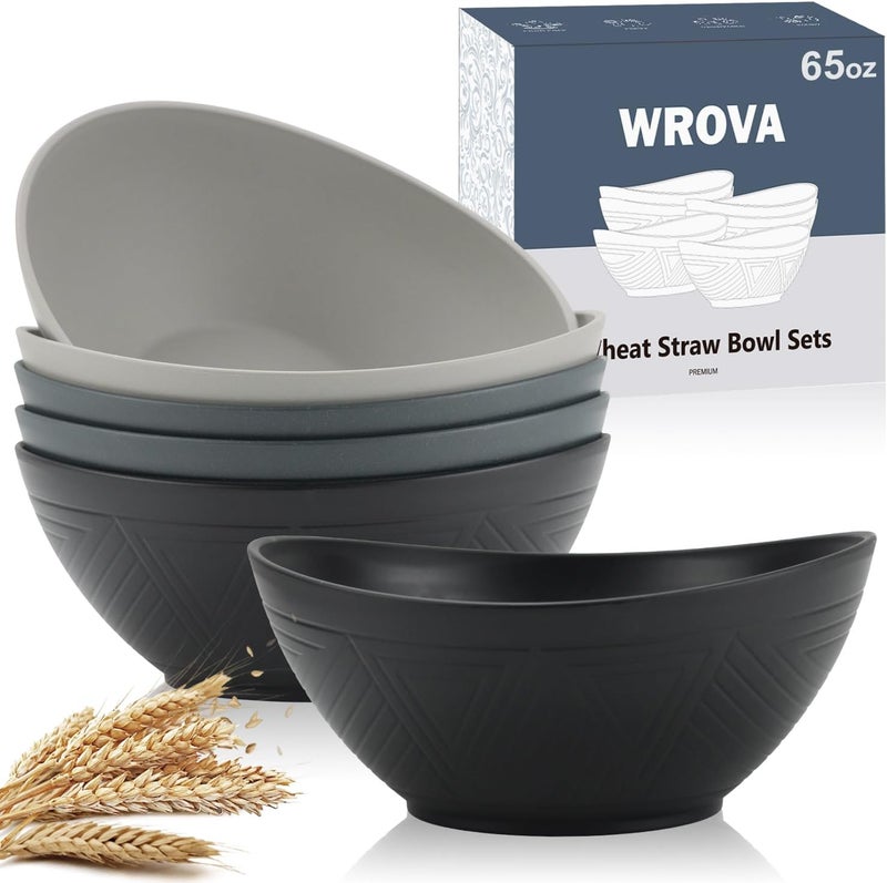 Wrova 65oz Big Wheat Straw Bowls  Large Salad Bowls set of 6  Unbreakable Serving Bowls  Microwave  Dishwasher Safe  Oval Bowls for CerealSaladFruit  Classic Series - Image 1