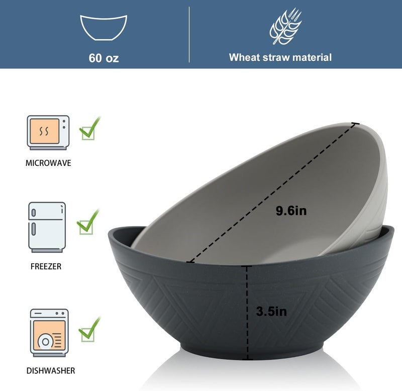 Wrova 65oz Big Wheat Straw Bowls  Large Salad Bowls set of 6  Unbreakable Serving Bowls  Microwave  Dishwasher Safe  Oval Bowls for CerealSaladFruit  Classic Series - Image 3
