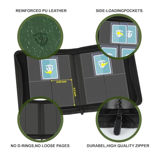 TCGUARD Toploader Binder,Holds 112 Toploaders, 4 Pocket Top Loader Binders for 3" x 4" Rigid Card Holders for Trading Cards or Sports Cards Binder (Dark Green) - Image 3