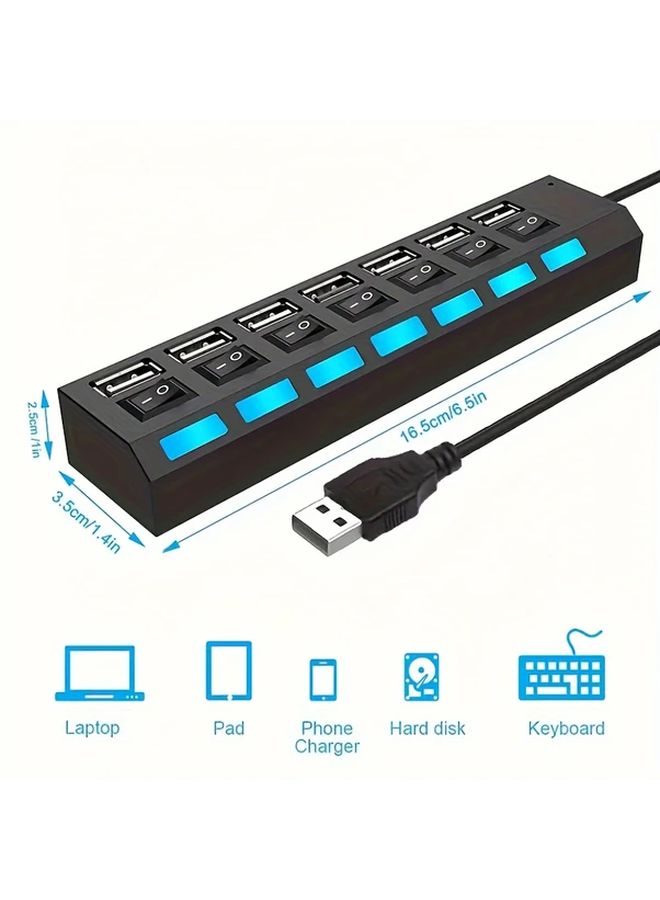 USB Hub 7 Ports High Speed USB 2.0 Splitter Expander Docking Station for PC Laptop USB Powered No Driver Needed Black - Image 3