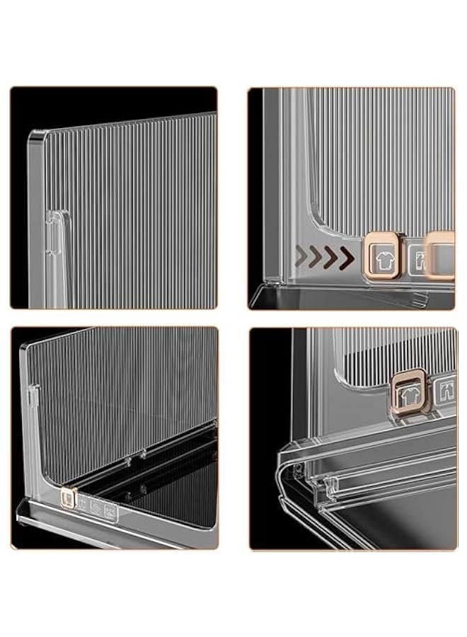 هوكور Folding Storage Boxes with Lids, Stackable Storage Boxes with Wheels, Storage Container Crate, side Open Transparent Door for Home, Office, Bedroom (Extra large, Mango Yellow) (Transparent) - Image 2