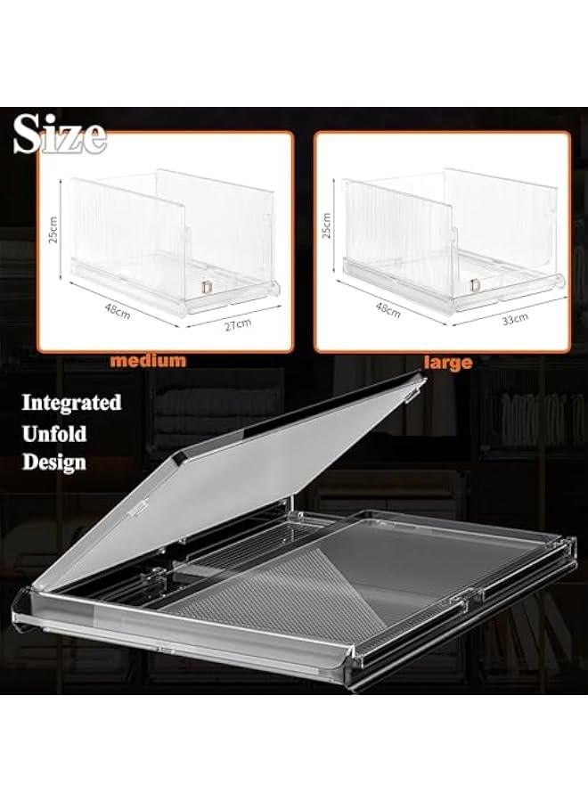 هوكور Folding Storage Boxes with Lids, Stackable Storage Boxes with Wheels, Storage Container Crate, side Open Transparent Door for Home, Office, Bedroom (Extra large, Mango Yellow) (Transparent) - Image 3