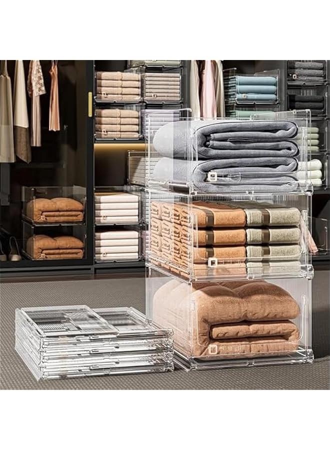 هوكور Folding Storage Boxes with Lids, Stackable Storage Boxes with Wheels, Storage Container Crate, side Open Transparent Door for Home, Office, Bedroom (Extra large, Mango Yellow) (Transparent) - Image 4