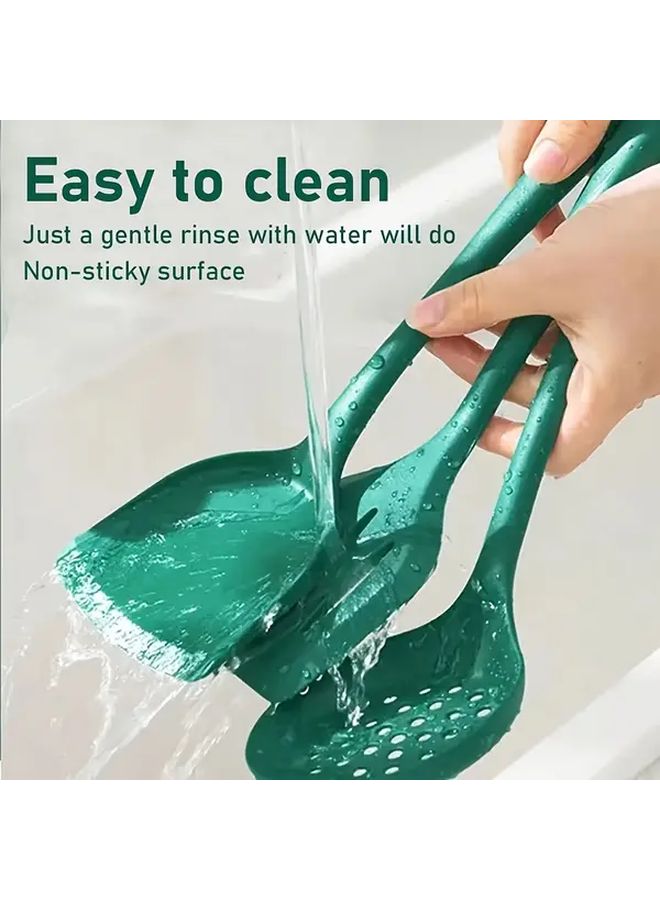 Silicone Kitchen Cooking Set 5pc Green One Piece Design Easy Clean Heat Resistant Includes Spatula Soup Ladle - Image 2