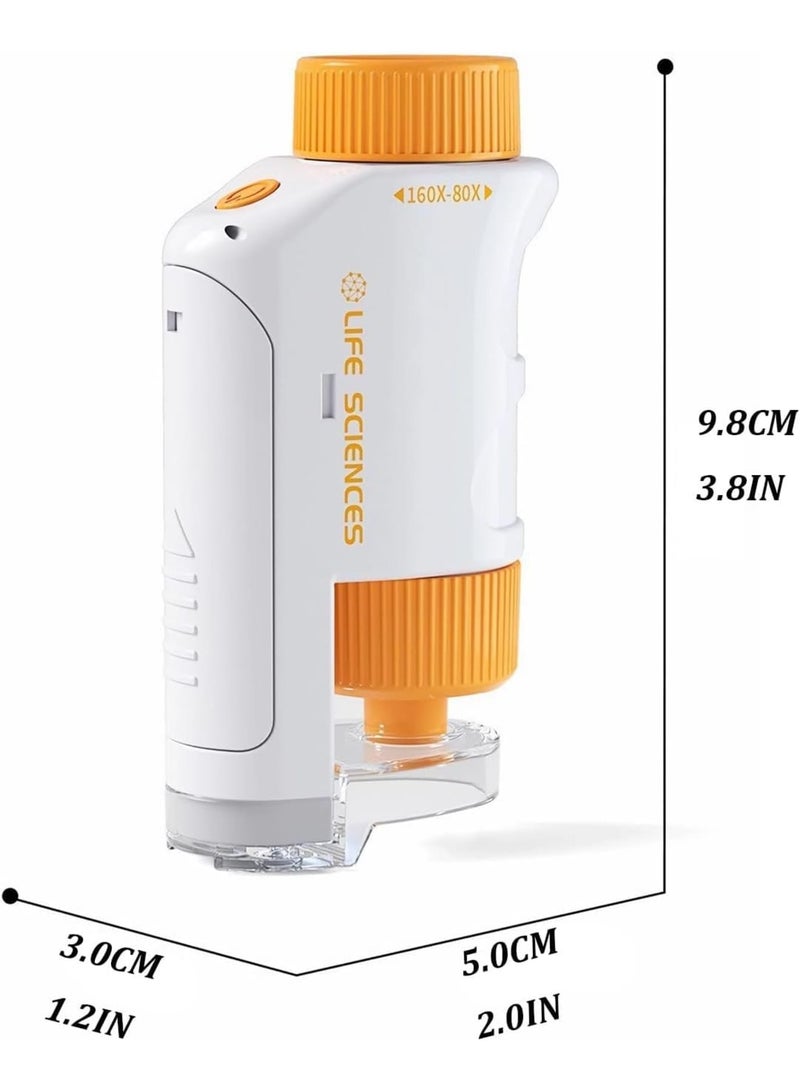 SOLARAE ميكروسكوب ميني للأطفال، 80X-160X مع ضوء LED، ميكروسكوب محمول، للتعلم العلمي والتجارب واستكشاف العالم، مع مجموعة منزلقات للأطفال (برتقالي) - Image 2