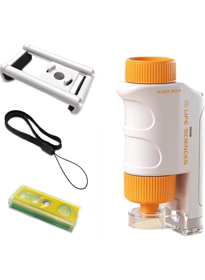 SOLARAE ميكروسكوب ميني للأطفال، 80X-160X مع ضوء LED، ميكروسكوب محمول، للتعلم العلمي والتجارب واستكشاف العالم، مع مجموعة منزلقات للأطفال (برتقالي) - Image 1