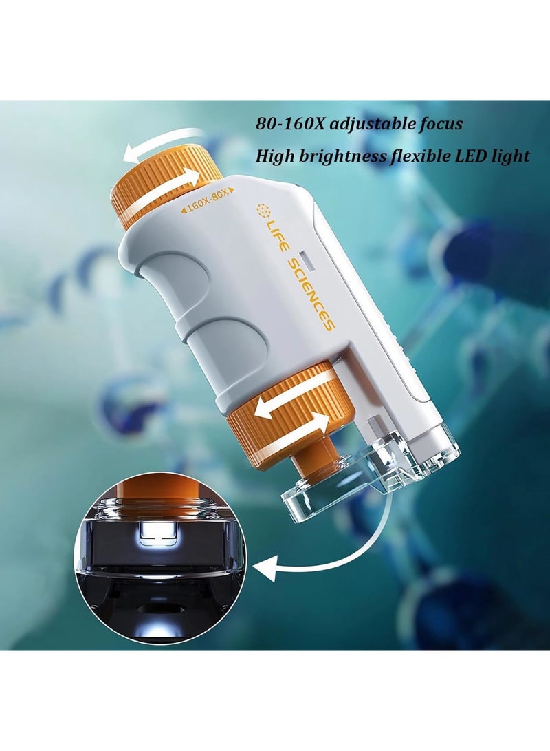 SOLARAE ميكروسكوب ميني للأطفال، 80X-160X مع ضوء LED، ميكروسكوب محمول، للتعلم العلمي والتجارب واستكشاف العالم، مع مجموعة منزلقات للأطفال (برتقالي) - Image 4