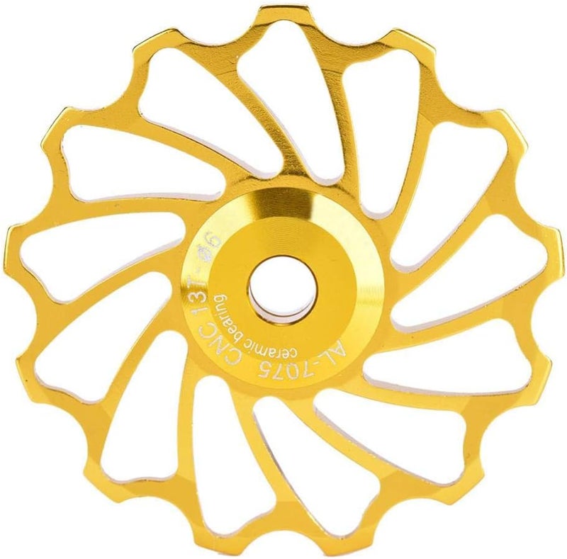cheekyglo 1 Bike Derailleur Pulley, 2Pcs 11T/13T Bike Guide Roller Ceramic Bearing Rear Pulley Wheel with Hole Adapter 11T Golden - Image 2