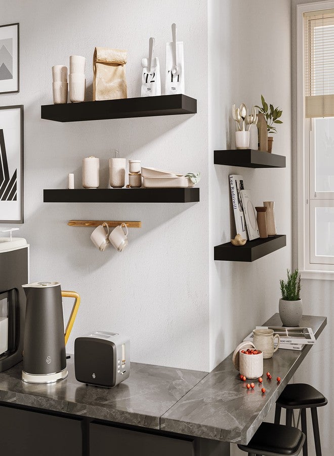 BAMEOS Floating Shelf,24 in Wall Shelf,Decor Wall Mounted Shelves,Hanging Shelf Set for Bathroom Kitchen Living Room Bedroom Storage,Black - Image 5