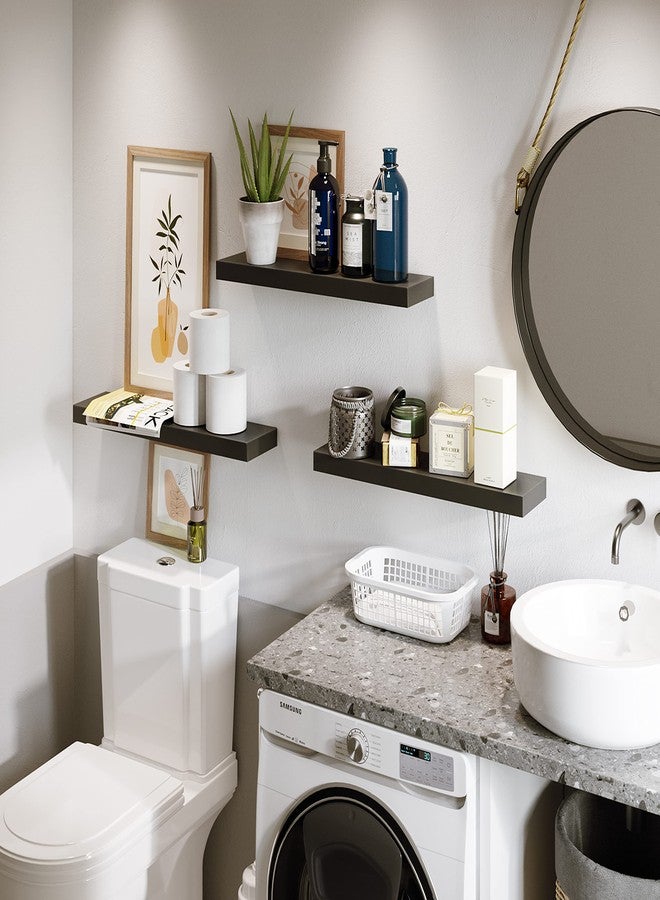 BAMEOS Floating Shelf,24 in Wall Shelf,Decor Wall Mounted Shelves,Hanging Shelf Set for Bathroom Kitchen Living Room Bedroom Storage,Black - Image 2