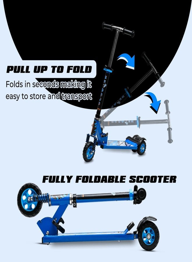 KIDBITKART Kick Steel Scooter for Kids, 3 Adjustable Height Scooter, Foldable & Attractive PVC Wheels with Rare Brakes for Kids Age Upto 3+ Years Strong Steel Base Heavy Dute Upto 70kg (with Shocker) (Blue) - Image 2
