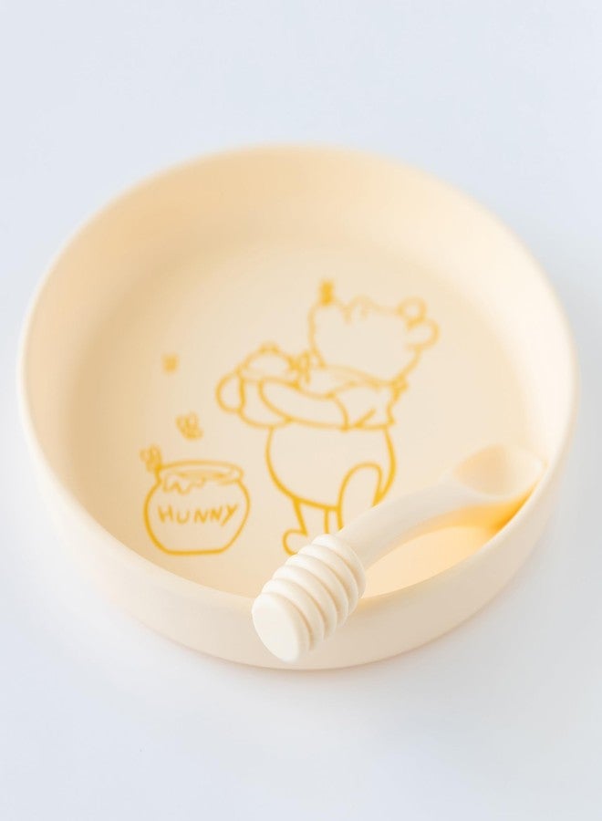 Bumkins Disney Baby and Toddler Plate and Spoon Set, Silicone Dish for Babies and Kids, Baby Led Weaning, Children Feeding Supplies, Microwave Safe, Platinum Silicone, Ages 6 Months, Winnie the Pooh - Image 4