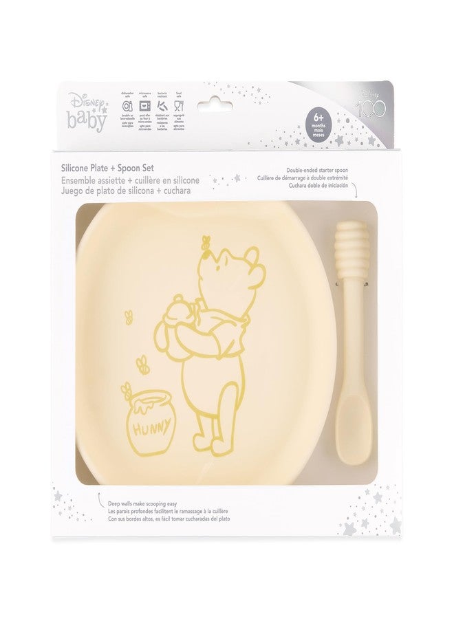 Bumkins Disney Baby and Toddler Plate and Spoon Set, Silicone Dish for Babies and Kids, Baby Led Weaning, Children Feeding Supplies, Microwave Safe, Platinum Silicone, Ages 6 Months, Winnie the Pooh - Image 5