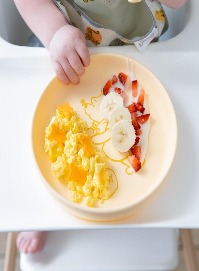 Bumkins Disney Baby and Toddler Plate and Spoon Set, Silicone Dish for Babies and Kids, Baby Led Weaning, Children Feeding Supplies, Microwave Safe, Platinum Silicone, Ages 6 Months, Winnie the Pooh - Image 3