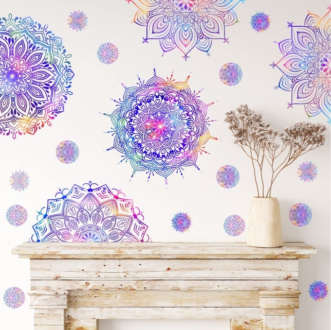 MANDALA WALL DECAL PURPLE ART MANDALA WALL STICKERS DECOR MANDALAS DECALS FOR WALL LOTUS FLOWER WALL STICKER YOGA INDIAN BOHEMIAN FLORAL LOTUS DECALS FOR BEDROOM LIVING ROOM HEADBOARD