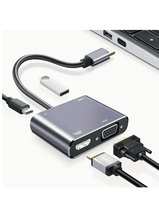 4-in-1 USB C Adapter for Dual Monitor - HDMI 4K + VGA 1080P + USB 3.0 + PD 100W, Type C Docking Station for MacBook Pro/Air, for iPad Pro, for Dell XPS, for Surface, for Galaxy, for Lenovo, for HP, for Chromebook, Laptop USB-C Multiport Hub for Office, Home, Travel - Image 2