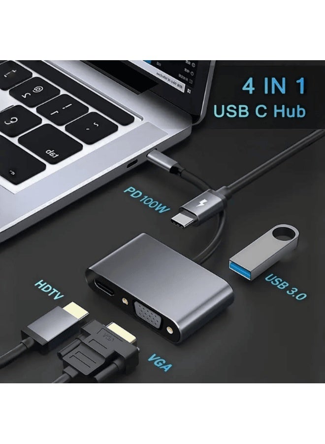 4-in-1 USB C Adapter for Dual Monitor - HDMI 4K + VGA 1080P + USB 3.0 + PD 100W, Type C Docking Station for MacBook Pro/Air, for iPad Pro, for Dell XPS, for Surface, for Galaxy, for Lenovo, for HP, for Chromebook, Laptop USB-C Multiport Hub for Office, Home, Travel - Image 3