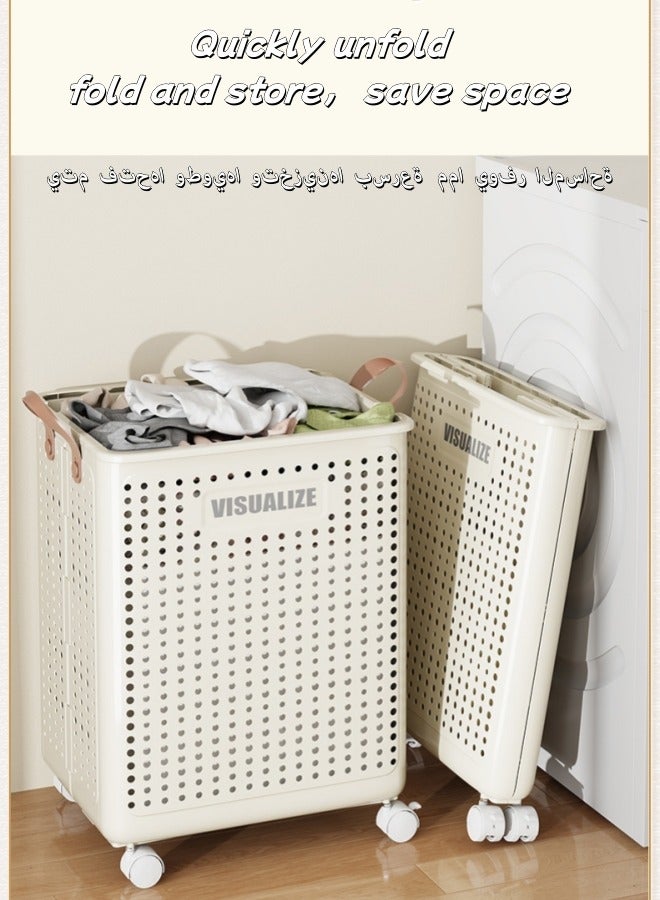 Aikenn Aikenn Foldable Laundry Basket, Large Capacity Portable Dirty Laundry Basket with Wheels, Lightweight Foldable Laundry Bin, Space-Saving Laundry Hamper,  Laundry Hamper Bag Washing Bin Clothes Bag Organizer Storage Basket Hamper for Clothes Toys  - Image 4