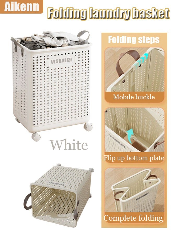 Aikenn Aikenn Foldable Laundry Basket, Large Capacity Portable Dirty Laundry Basket with Wheels, Lightweight Foldable Laundry Bin, Space-Saving Laundry Hamper,  Laundry Hamper Bag Washing Bin Clothes Bag Organizer Storage Basket Hamper for Clothes Toys  - Image 1